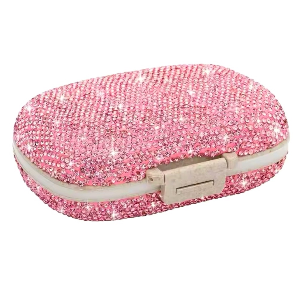 Pink Bling Glitter Pill Storage Organizer Travel Container